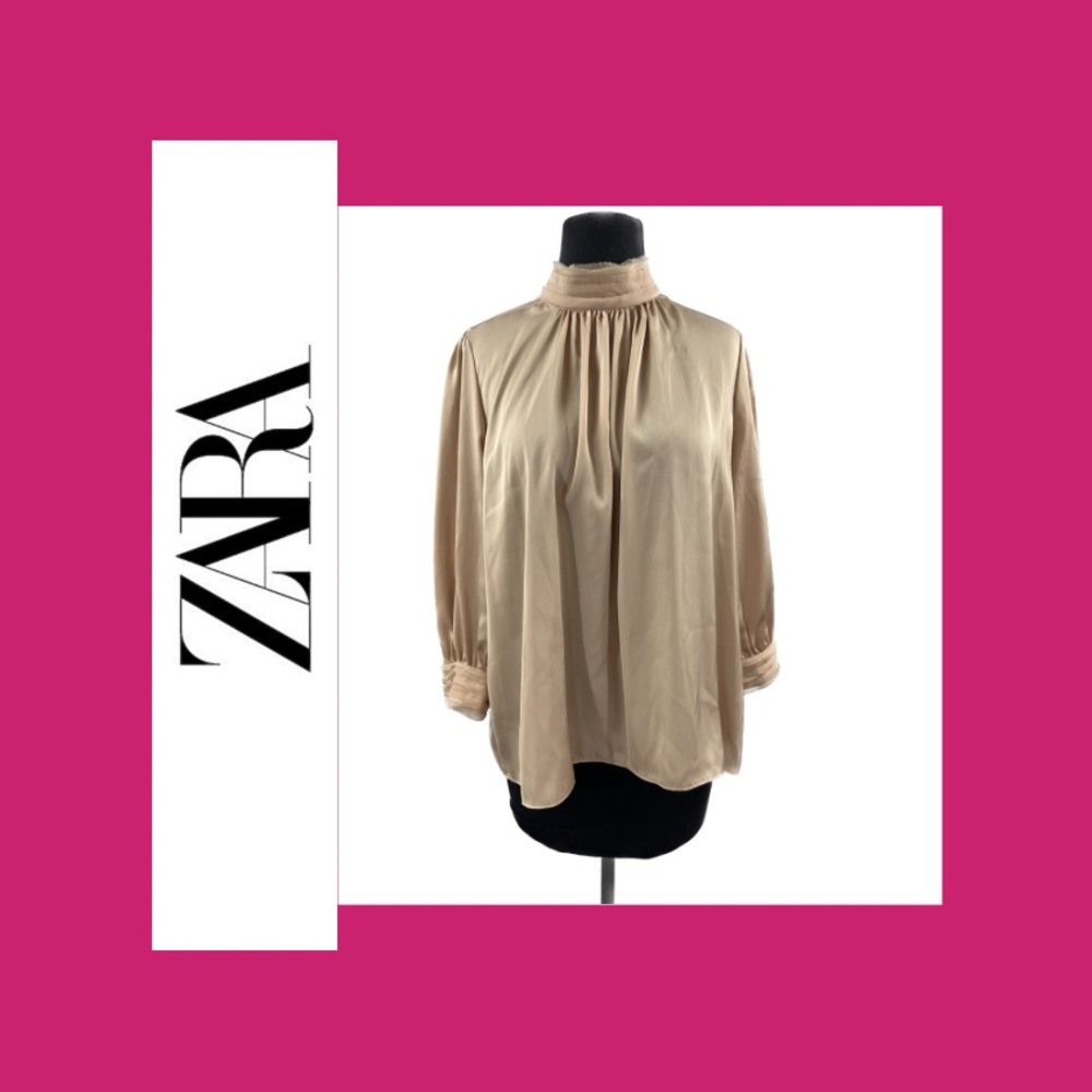 Zara 3/4 Sleeve Mock Neck Blouse | Sz Medium | EUC